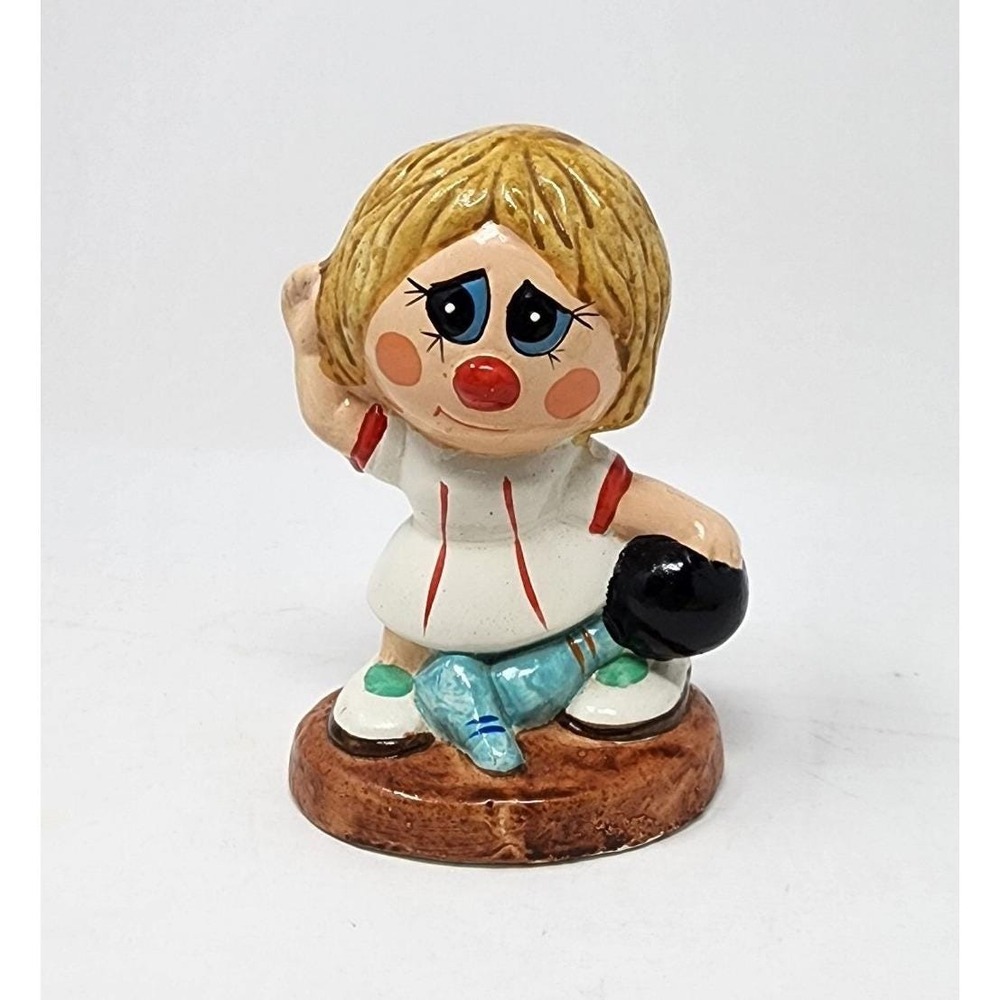 Vintage Girl Bowler/Bowling Ceramic Coin Bank 5" Tall Sports